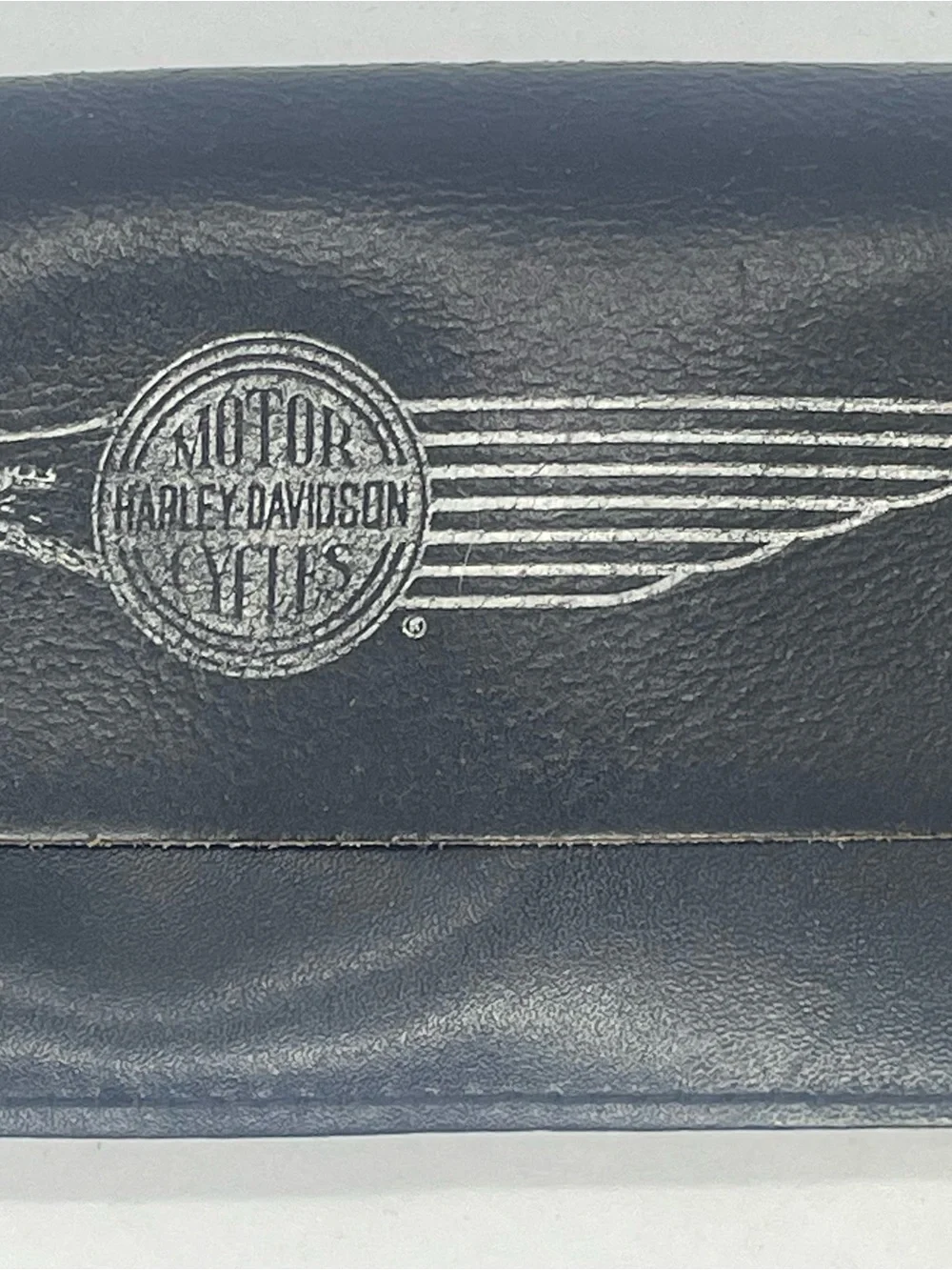 Vintage Harley Davidson Leather Biker Chain Wallet Eagle Wing Embossed Black